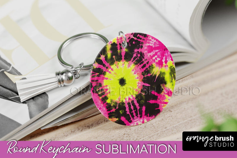 Rainbow Tie Dye Keychain - Neon Keychain Sublimation Design Sublimation OrangeBrushStudio 