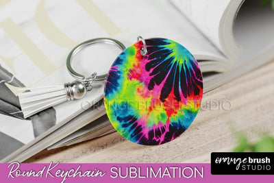 Rainbow Tie Dye Keychain - Neon Keychain Sublimation Design Sublimation OrangeBrushStudio 