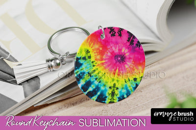 Rainbow Tie Dye Keychain - Neon Keychain Sublimation Design Sublimation OrangeBrushStudio 
