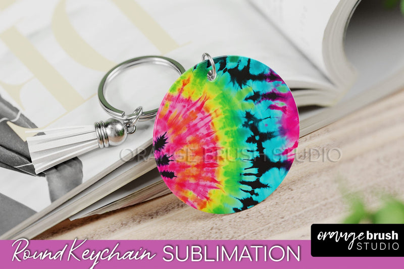 Rainbow Tie Dye Keychain - Neon Keychain Sublimation Design Sublimation OrangeBrushStudio 
