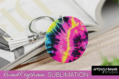 Rainbow Tie Dye Keychain - Neon Keychain Sublimation Design Sublimation OrangeBrushStudio 