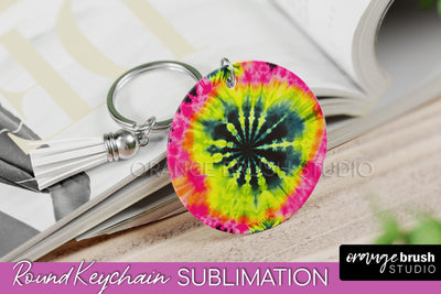 Rainbow Tie Dye Keychain - Neon Keychain Sublimation Design Sublimation OrangeBrushStudio 
