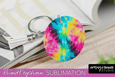 Rainbow Tie Dye Keychain - Neon Keychain Sublimation Design Sublimation OrangeBrushStudio 