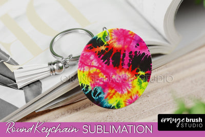 Rainbow Tie Dye Keychain - Neon Keychain Sublimation Design Sublimation OrangeBrushStudio 