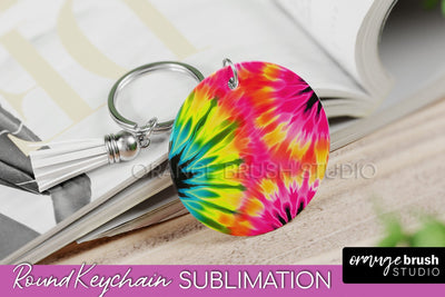 Rainbow Tie Dye Keychain - Neon Keychain Sublimation Design Sublimation OrangeBrushStudio 
