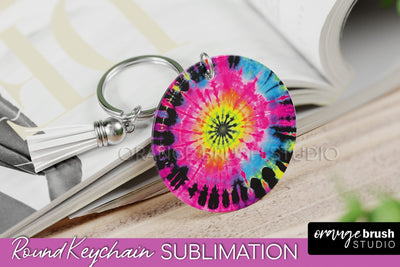 Rainbow Tie Dye Keychain - Neon Keychain Sublimation Design Sublimation OrangeBrushStudio 