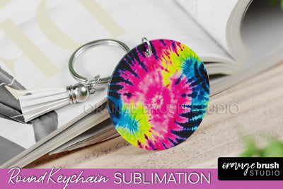 Rainbow Tie Dye Keychain - Neon Keychain Sublimation Design Sublimation OrangeBrushStudio 