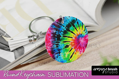 Rainbow Tie Dye Keychain - Neon Keychain Sublimation Design Sublimation OrangeBrushStudio 
