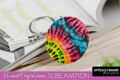 Rainbow Tie Dye Keychain - Neon Keychain Sublimation Design Sublimation OrangeBrushStudio 