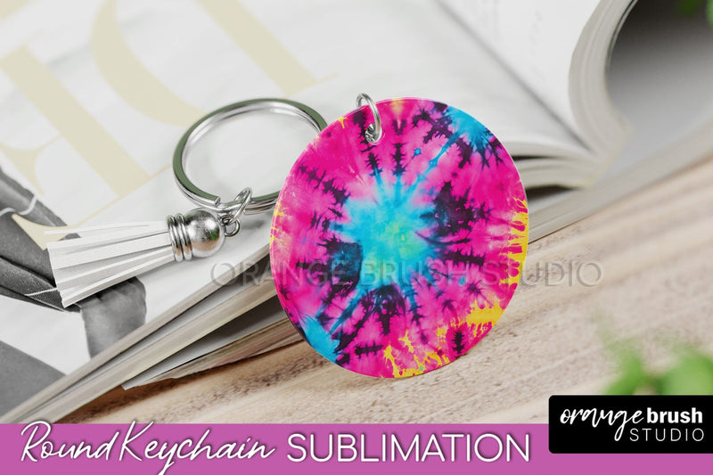 Rainbow Tie Dye Keychain - Neon Keychain Sublimation Design Sublimation OrangeBrushStudio 