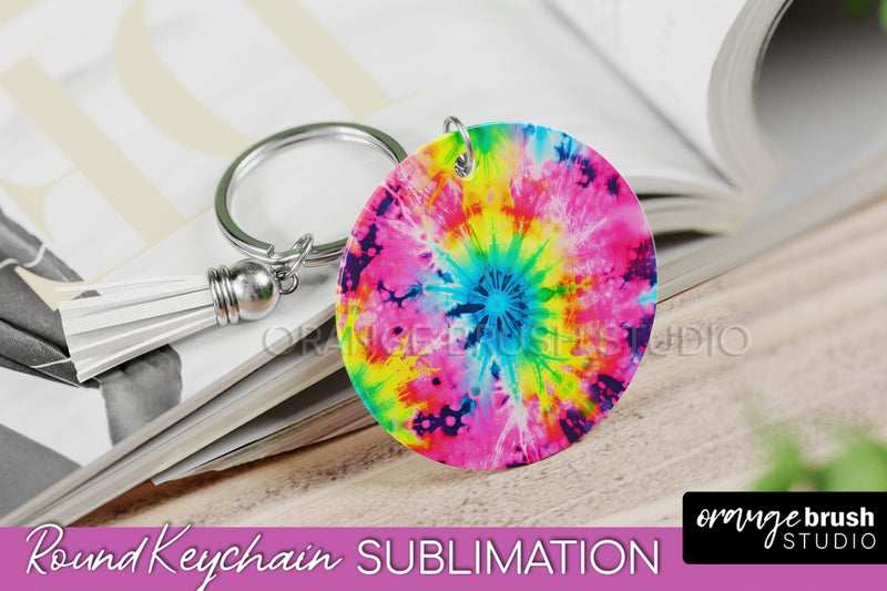 Rainbow Tie Dye Keychain - Neon Keychain Sublimation Design Sublimation OrangeBrushStudio 