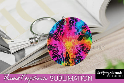 Rainbow Tie Dye Keychain - Neon Keychain Sublimation Design Sublimation OrangeBrushStudio 