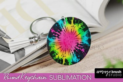 Rainbow Tie Dye Keychain - Neon Keychain Sublimation Design Sublimation OrangeBrushStudio 