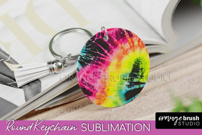 Rainbow Tie Dye Keychain - Neon Keychain Sublimation Design Sublimation OrangeBrushStudio 