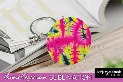 Rainbow Tie Dye Keychain - Neon Keychain Sublimation Design Sublimation OrangeBrushStudio 
