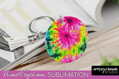 Rainbow Tie Dye Keychain - Neon Keychain Sublimation Design Sublimation OrangeBrushStudio 