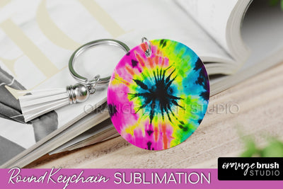 Rainbow Tie Dye Keychain - Neon Keychain Sublimation Design Sublimation OrangeBrushStudio 