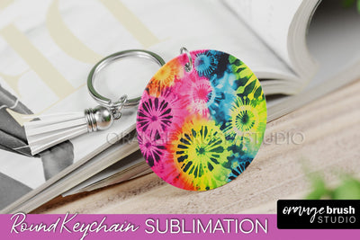 Rainbow Tie Dye Keychain - Neon Keychain Sublimation Design Sublimation OrangeBrushStudio 