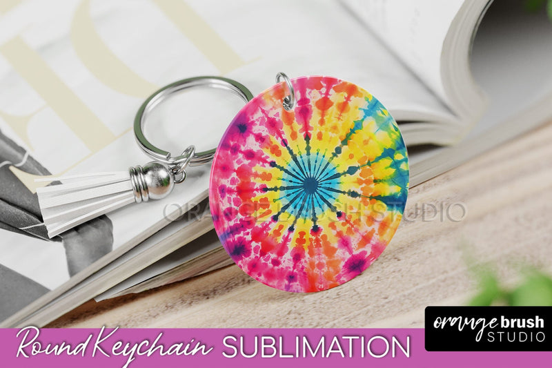 Rainbow Tie Dye Keychain - Neon Keychain Sublimation Design Sublimation OrangeBrushStudio 