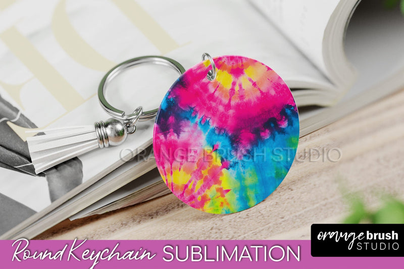 Rainbow Tie Dye Keychain - Neon Keychain Sublimation Design Sublimation OrangeBrushStudio 
