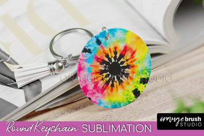Rainbow Tie Dye Keychain - Neon Keychain Sublimation Design Sublimation OrangeBrushStudio 