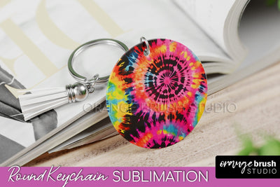 Rainbow Tie Dye Keychain - Neon Keychain Sublimation Design Sublimation OrangeBrushStudio 