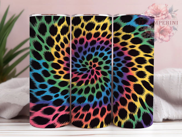 Rainbow Tie Dye Leopard Boho Tumbler, Tie Dye Pattern, Rainbow Leopard Gift, Modern Tumbler Design, Boho Style Gift, Trendy Leopard Print, Vibrant Pattern Design Sublimation Li Zamperini 