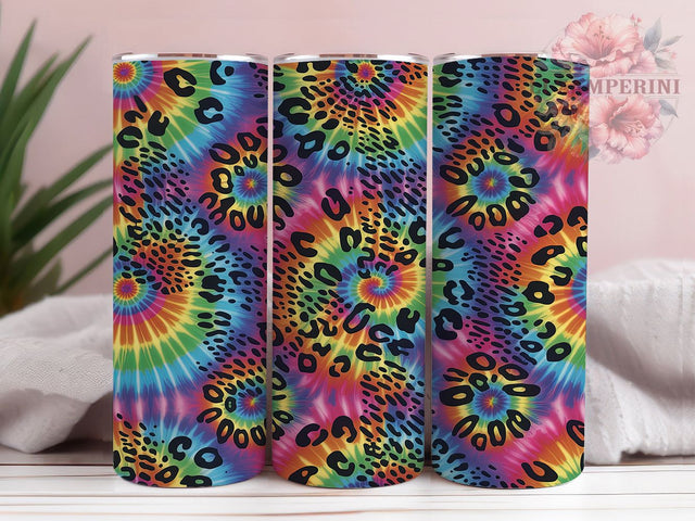 Rainbow Tie Dye Leopard Boho Tumbler, Tie Dye Pattern, Rainbow Leopard Gift, Modern Tumbler Design, Boho Style Gift, Trendy Leopard Print, Vibrant Pattern Design Sublimation Li Zamperini 