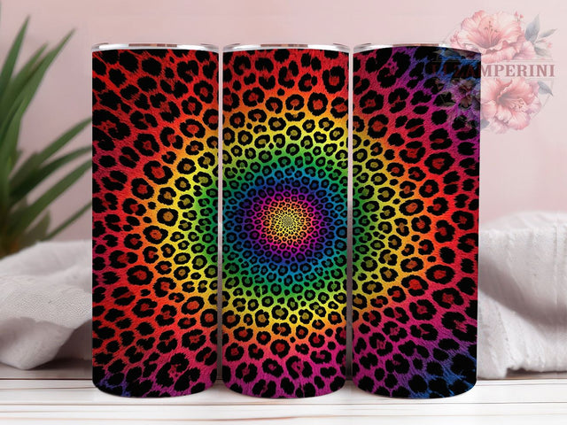 Rainbow Tie Dye Leopard Boho Tumbler, Tie Dye Pattern, Rainbow Leopard Gift, Modern Tumbler Design, Boho Style Gift, Trendy Leopard Print, Vibrant Pattern Design Sublimation Li Zamperini 