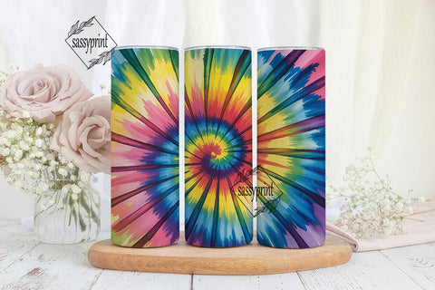 Rainbow Tie Dye Radial 20oz Tumbler Wrap Sublimation sassyprint 