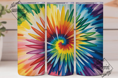 Rainbow Tie Dye Radial 20oz Tumbler Wrap Sublimation sassyprint 