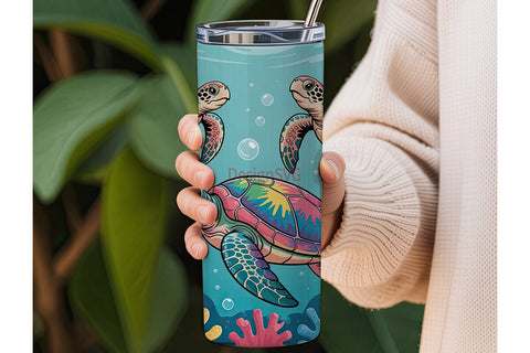 Rainbow Tie-Dye Sea Turtle 20oz Tumbler Sublimation DesignSVG 
