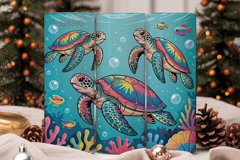 Rainbow Tie-Dye Sea Turtle 20oz Tumbler Sublimation DesignSVG 