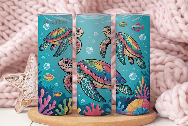 Rainbow Tie-Dye Sea Turtle 20oz Tumbler Sublimation DesignSVG 