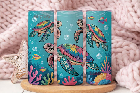 Rainbow Tie-Dye Sea Turtle 20oz Tumbler Sublimation DesignSVG 