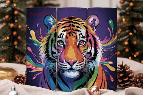 Rainbow Tiger 20oz Tumbler Wrap Sublimation DesignSVG 