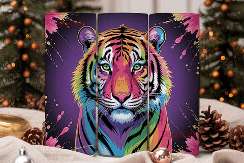Rainbow Tiger 20oz Tumbler Wrap Sublimation DesignSVG 