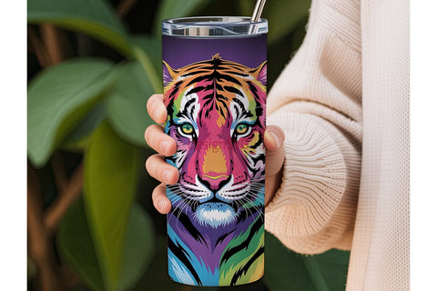 Rainbow Tiger 20oz Tumbler Wrap Sublimation DesignSVG 
