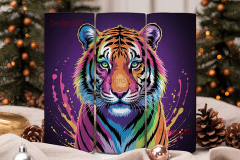 Rainbow Tiger 20oz Tumbler Wrap Sublimation DesignSVG 
