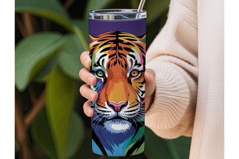 Rainbow Tiger 20oz Tumbler Wrap Sublimation DesignSVG 