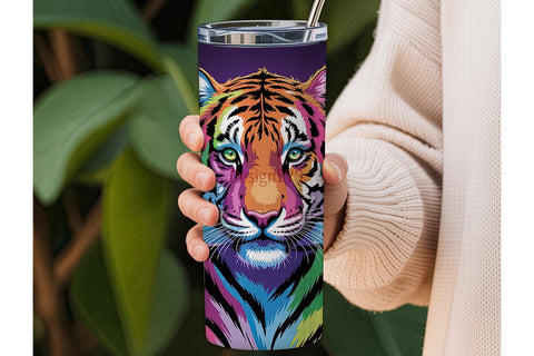 Rainbow Tiger 20oz Tumbler Wrap Sublimation DesignSVG 