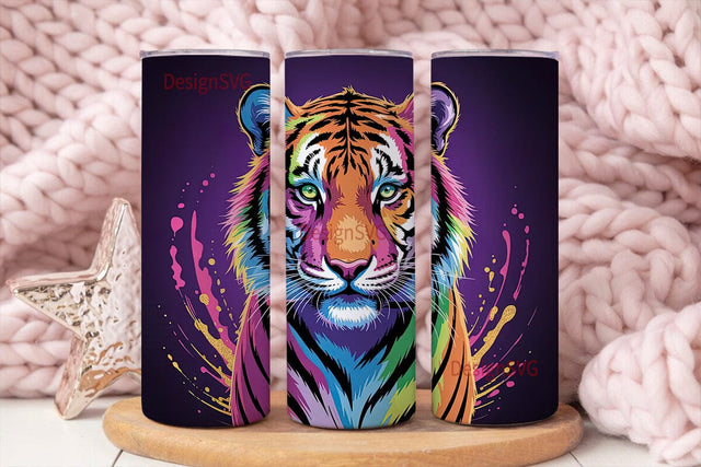 Rainbow Tiger 20oz Tumbler Wrap Sublimation DesignSVG 