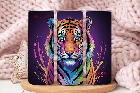 Rainbow Tiger 20oz Tumbler Wrap Sublimation DesignSVG 