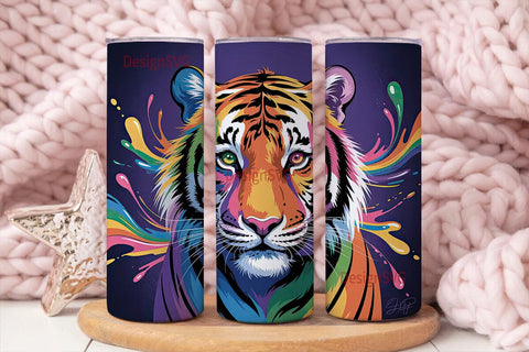 Rainbow Tiger 20oz Tumbler Wrap Sublimation DesignSVG 