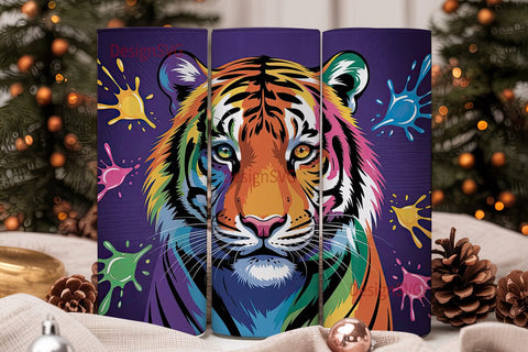 Rainbow Tiger 20oz Tumbler Wrap Sublimation DesignSVG 