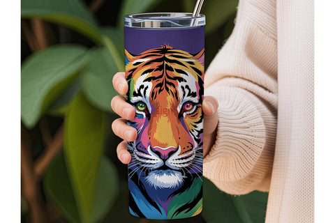 Rainbow Tiger 20oz Tumbler Wrap Sublimation DesignSVG 
