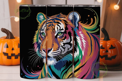 Rainbow Tiger 20oz Tumbler Wrap Sublimation PixelChick 