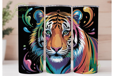 Rainbow Tiger 20oz Tumbler Wrap Sublimation PixelChick 