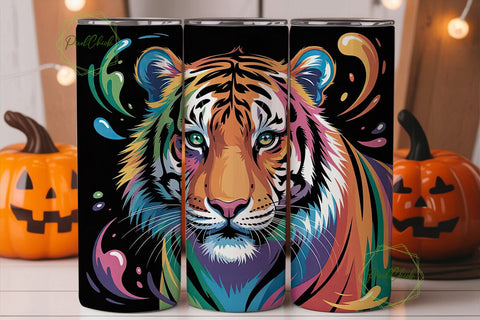 Rainbow Tiger 20oz Tumbler Wrap Sublimation PixelChick 