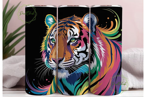 Rainbow Tiger 20oz Tumbler Wrap Sublimation PixelChick 